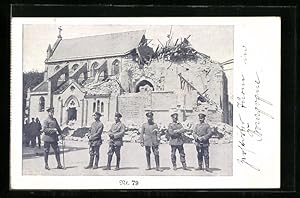 Carte postale Bourgogne, deutsche des soldats vor der église détruite