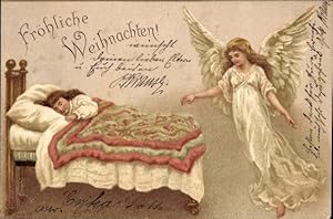 Litho Glückwunsch Weihnachten, Schlafendes Mädchen, Engel