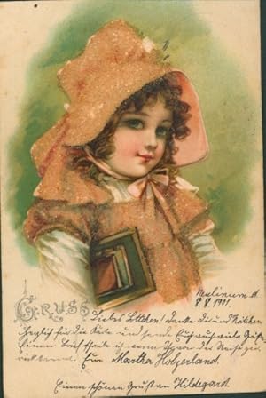 Glitzer Litho Mädchen mit Hut