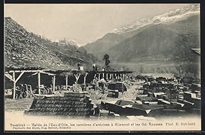 Carte postale Dauphiné, Vallée de l`Eau-d`Olle, Les carrières d`ardoises à Allemont et les Gd. Ro...