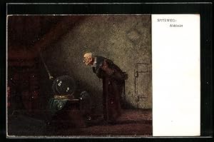 Bild des Verkufers fr Knstler-Ansichtskarte Carl Spitzweg: Alchimist, betagter Philosoph blickt auf eine Kugel zum Verkauf von Bartko-Reher