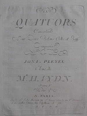 PLEYEL Ignace Six Quatuors op 1 Alto Basse ca1785