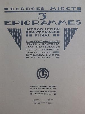 MIGOT Georges 3 Epigrammes pour Petit Orchestre 1923