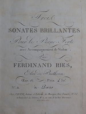 RIES Ferdinand Trois Sonates op 16 Piano ca1810