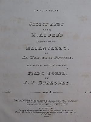 BURROWES J. F. Select Airs from M. Auber's Book No 4 Piano 4 mains ca1830