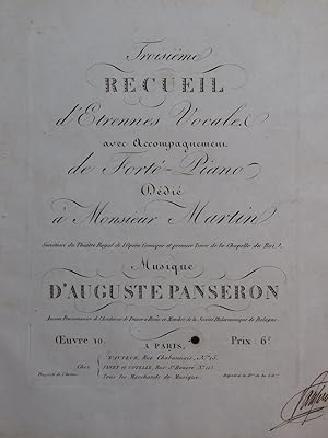 PANSERON Auguste Recueil No 3 op 10 Signature Chant Piano ca1820