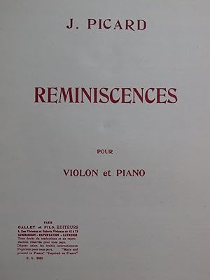 PICARD Jacques Réminiscences Piano Violon 1951