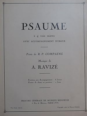 RAVIZÉ A. Psaume à quatre voix mixtes Chant Orgue 1932