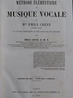 CHEVÉ Émile Méthode Élémentaire de Musique Vocale et 800 Duos 1864