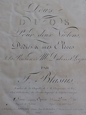 BLASIUS Matthieu Frédéric Douze Duos op 53 1er Livre 2 Violons ca1820
