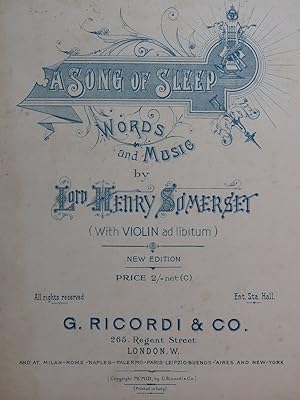 SOMERSET Henry A song of Sleep Piano Violon 1903