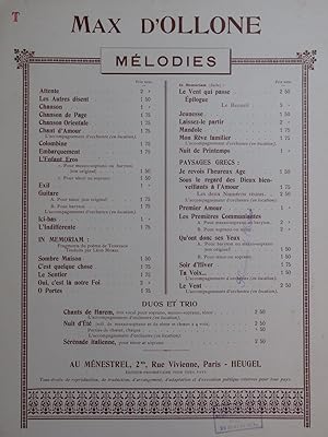 D'OLLONE Max L'Enfant Eros Chant Piano 1928