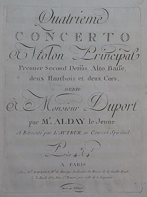 ALDAY Le Jeune Concerto No 4 Violon Alto Violoncelle Flûte Cor XVIIIe