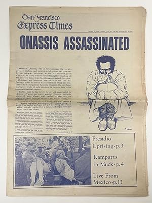 Imagen del vendedor de The San Francisco Express Times (vol 1 no 40): "ONASSIS ASSASSINATED" a la venta por Better Read Than Dead