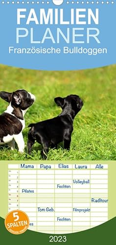 Imagen del vendedor de Familienplaner Franzsische Bulldoggen (Wandkalender 2023 , 21 cm x 45 cm, hoch): Welpen in Aktion (Monatskalender, 14 Seiten ) (CALVENDO Tiere) a la venta por Rheinberg-Buch Andreas Meier eK