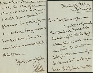 Seller image for 1900 Two Handwritten and Signed Letters Connected to William Leigh, 2nd Baron Leigh of Stoneleigh Abbey for sale by Katz Fine Manuscripts Inc.