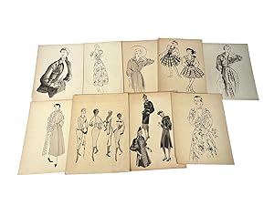 Archive fo 9 Hand Sketched Fashion Designer Boards, all signed - 1951