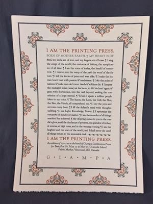 Seller image for I AM THE PRINTING PRESS for sale by Dale Cournoyer Books