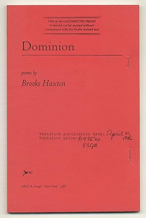 Bild des Verkufers fr Dominion: Poems zum Verkauf von Between the Covers-Rare Books, Inc. ABAA