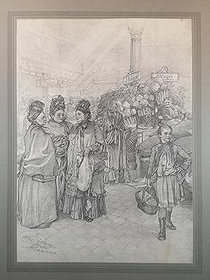 Imagen del vendedor de Lithographie v. 1889. In der Markthalle. a la venta por ANTIQUARIAT Franke BRUDDENBOOKS
