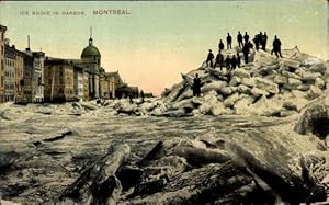 Ansichtskarte / Postkarte Montreal Québec Kanada, Ice Shove in Harbour, Im Hafen aufgetürmtes Eis...