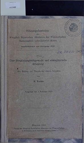 Imagen del vendedor de ber Strahlungsgleichgewicht und atmosphrische Strahlung. a la venta por Antiquariat Bookfarm