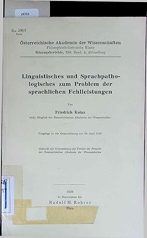 Image du vendeur pour Linguistisches und Sprachpathologisches zum Problem der sprachlichen Fehlleistungen. Band 5 mis en vente par Antiquariat Bookfarm