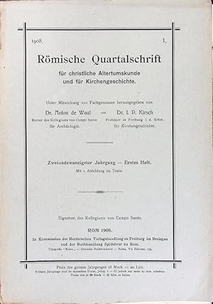 Seller image for Rmische Quartalschrift fr christliche Alterthumskunde und fr Kirchengeschichte; Zweiundzwanzigster Jahrgang. - Erstes Heft. for sale by Antiquariat Bookfarm