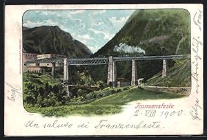 Cartolina Franzensfeste, Ortspartie mit Eisenbahnbrücke