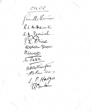 Bild des Verkufers fr [Oxford University Cricket Club, 1922.] Autographs of the eleven, including future England Captain Greville Stevens, the Australian R. H. Bettington, R. C. Robertson-Glasgow and R. L. Holdsworth. zum Verkauf von Richard M. Ford Ltd