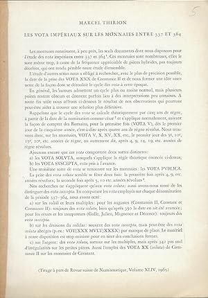 Seller image for Les Vota impriaux sur les monnaies entre 337 et 364 for sale by Librairie Archaion