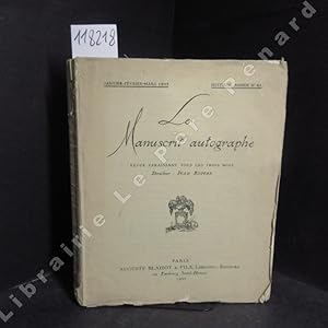 Image du vendeur pour Le Manuscrit Autographe N 41 : 18 pomes des Fleurs du Mal publis dans la Revue des Deux Mondes, avec corrections autographes (Charles BAUDELAIRE) - Pomes (Gabriel BOISSY) - Viento de Aniversario (A. CAPDEVILA) - Le signe lent. Sur une fleur bleue (Paul CLAUDEL) - Imitation (Fernand DIVOIRE) - Lettre  M. Anisson (Benjamin FRANKLIN) - Lettre  Armand Godoy (Andr GIDE) - Discours prononc  75 ans sur l'Afrique (Victor HUGO) - Le Tombeau d'Edgar Poe, manuscrit du pome clbre (Stphane MALLARME) - Rhumba (Francis de MIOMANDRE) - Lettre indite (Jean-Jacques ROUSSEAU) - Lettre  Madame de Grignan et au Marquis de Svign (Marquise de SEVIGNE) - Pan est bien mort (Andr SUARES) - etc. mis en vente par Librairie-Bouquinerie Le Pre Pnard