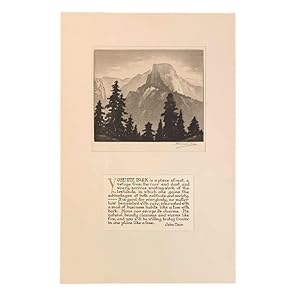 Yosemite Half Dome Etching Ca. 1938 With John Muir Quotation