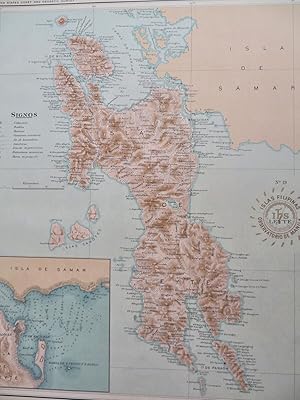 Leyte Island Philippines Filipinas 1900 large color detail map