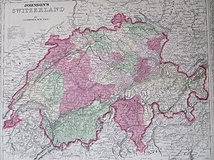Switzerland Zurich Geneva Basel Berne Lucerne 1867 A.J. Johnson Scarce Issue map