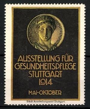 Bild des Verkufers fr Reklamemarke Stuttgart, Ausstellung f. Gesundheitspflege 1914, Medaille mit griech. Gott zum Verkauf von Bartko-Reher