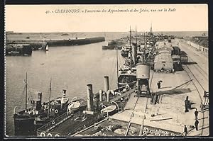 Carte postale Cherbourg, vue générale des Appontements et des Jetées vue sur la Rade