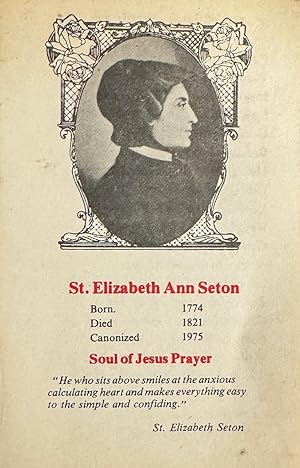 St. Elizabeth Ann Seton Vintage Bi-fold Devotional Prayer Card - Soul of Jesus Prayer