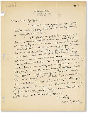 ALS, 1pp to a "Mr. Jacques," undated (ca 1940), concerning his Broadway play "Heavenly Express"