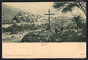 Carte postale Corté, vue génsserale et le calvaire
