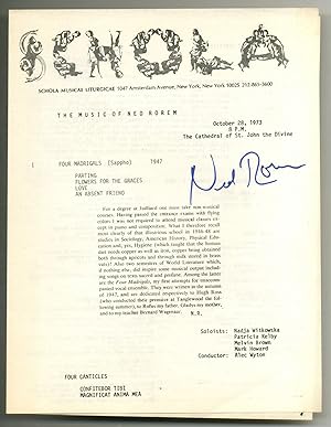 [Performance program]: The Music of Ned Rorem: October 28, 1973 [at] The Cathedral of St. John th...