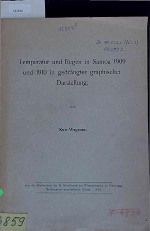 Bild des Verkufers fr Temperatur und Regen in Samoa 1909 und 1910 in gedrngter graphischer Darstellung. zum Verkauf von Antiquariat Bookfarm