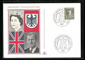 Postcard Königin Elisabeth II. zum Staatsbesuch in der Bundesrepublik, Gedenkkarte