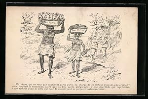 Ansichtskarte Eingeborene mit Körben, Im Hintergrund Soldaten, Reklame für Sparklets Soda-Siphon-...