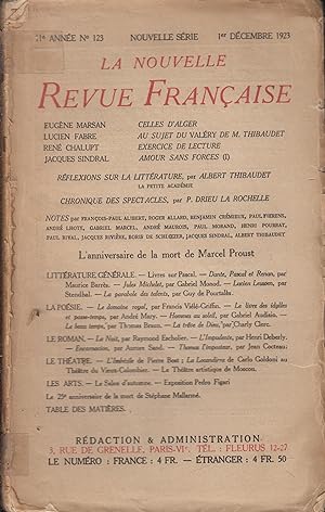 Seller image for La Nouvelle Revue Franaise Dcembre 1923 N 123 for sale by PRISCA