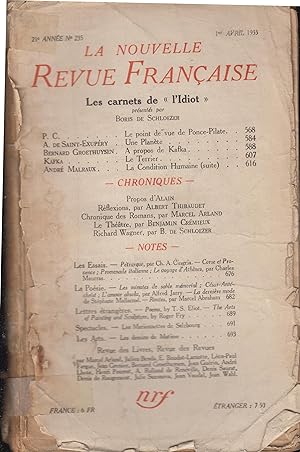 Seller image for La Nouvelle Revue Franaise Avril 1933 N 235 for sale by PRISCA