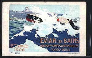 Künstler-Carte postale Evian les Bains, Courses de Canots Automobiles Yachts a Voiles, Jugendstil...