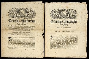 Donnstags-Nachrichten von Zürich. Num. I. Den 23. Hornung / 1730.  Num. III. Den 9. Merz / 1730.