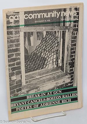 Bild des Verkufers fr GCN: Gay Community News; the gay weekly; vol. 6, #8, Sept. 16, 1978: Bryant Cancels Boston Rallies zum Verkauf von Bolerium Books Inc.