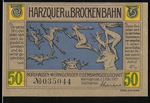 Image du vendeur pour Notgeld Wernigerode 1921, 50 Pfennig, Hexen, Brockenbahn mis en vente par Bartko-Reher